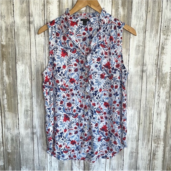 Ann Taylor Tops - Ann Taylor Red & Blue Floral Sleeveless Blouse